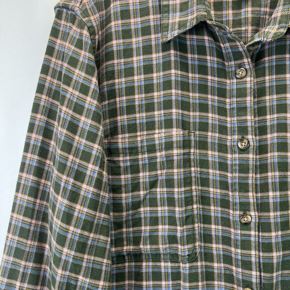 L.L. Bean Flannel Shirt Women’s Large 100% Cotton Green Plaid Button Down - Picture 2 of 7